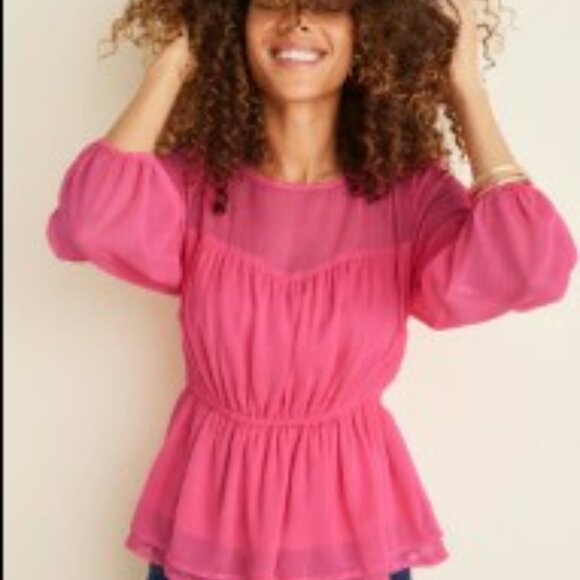 Venus Tops - Venus Sheer Blouse Pink Chiffon Romantic Medium